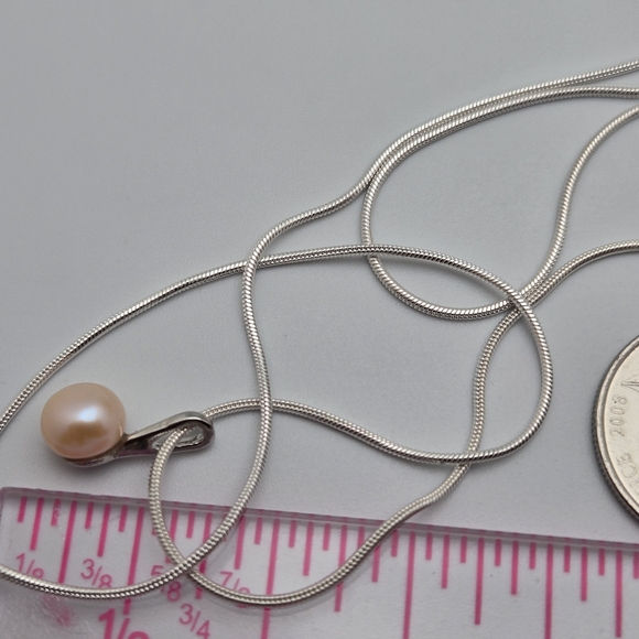 Freshwater Pink Real Pearl Necklace 18” Silver Plated Snake Chain NWOT - Picture 9 of 10